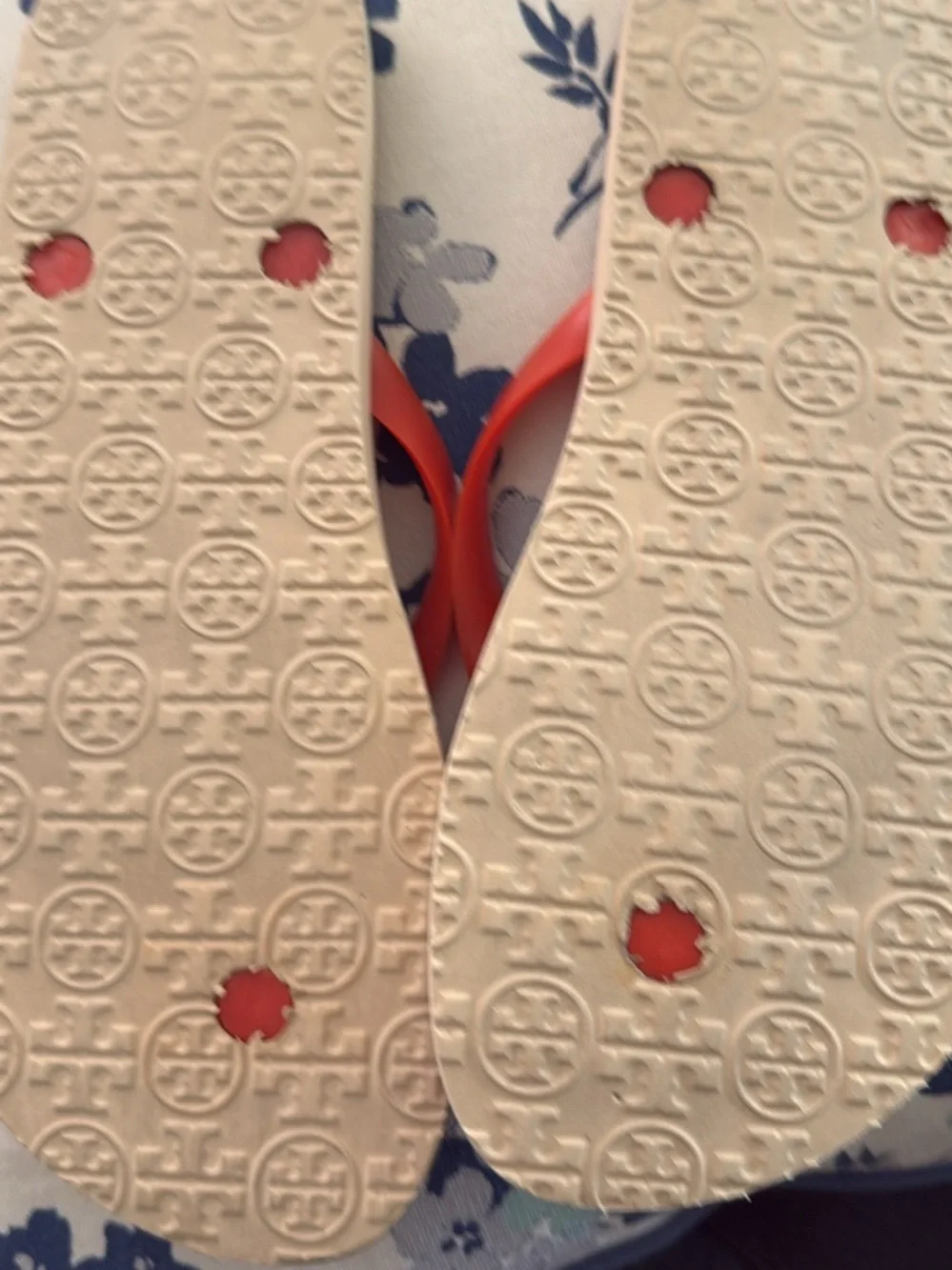 Tory Burch  orange and White Polka Dot Flip Flops with Gold Logo